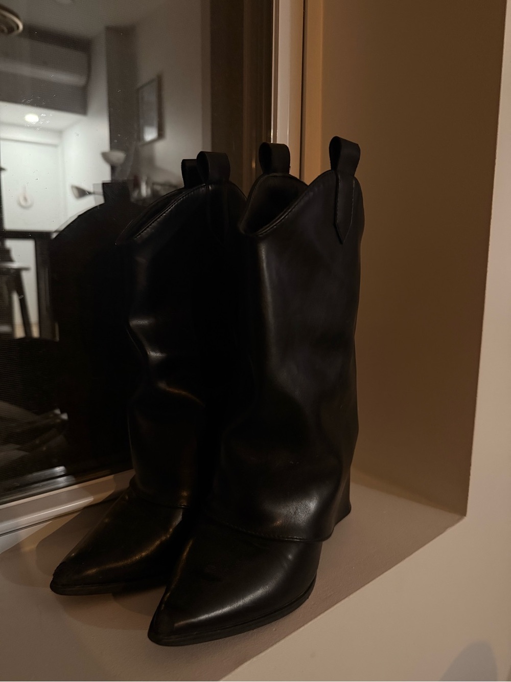 Black Western-Inspired Pointed Toe Boots